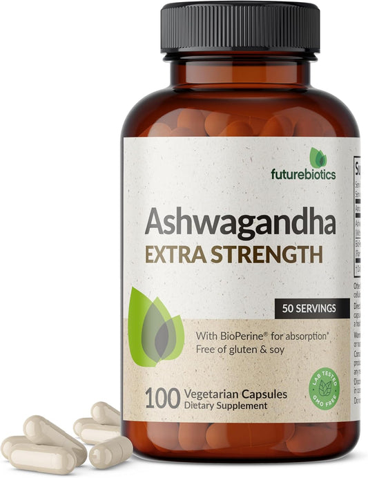 ASHWAGANDHA SOPORTE EXTRA FUERTE PARA EL ESTRÉS Y EL ESTADO DE ÁNIMO CON BIOPERINE FÓRMULA SIN OMG 100 CÁPSULAS VEGETARIANAS