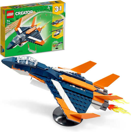 LEGO Creator 3 en 1 Avión Supersónico, Helicóptero y Lancha Rápida  3112 Juguete niños niñas