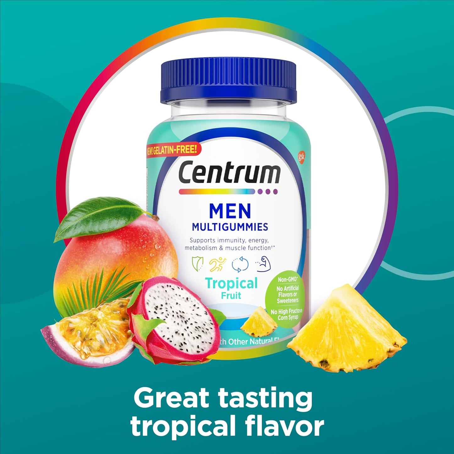 Centrum Gomitas Multivitamínicas para Hombres - Sabores Tropicales Naturales, 100 Unidades